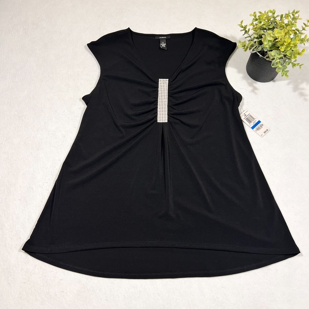 Alfani Sleeveless Blouse Top Black Embellished Career Office Women's XL NWT